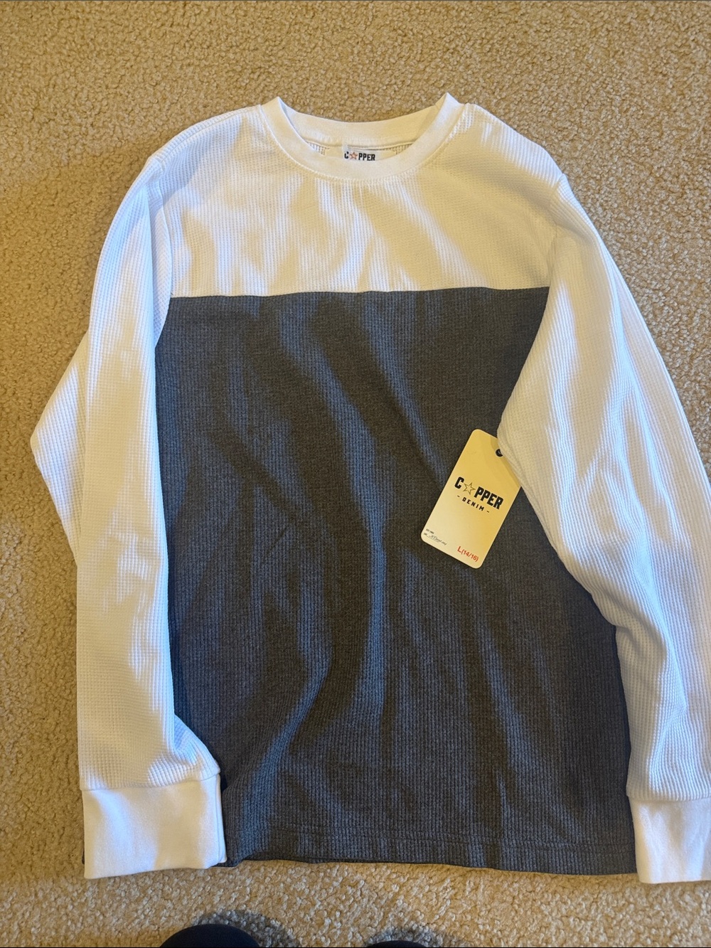 Copper Denim Boys' White and Gray Long Sleeve Waffle Tee